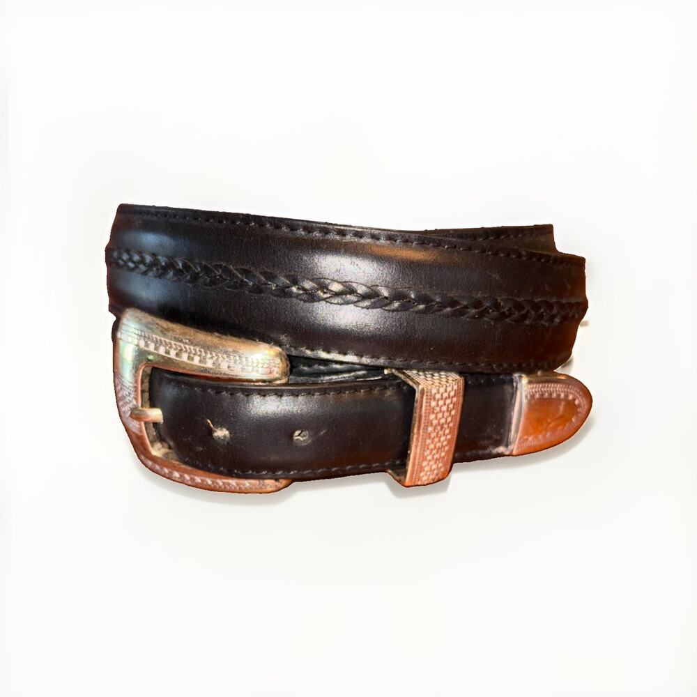 Onyx By Brighton Black Leather Pattern 46 Full Grain Leather Belt